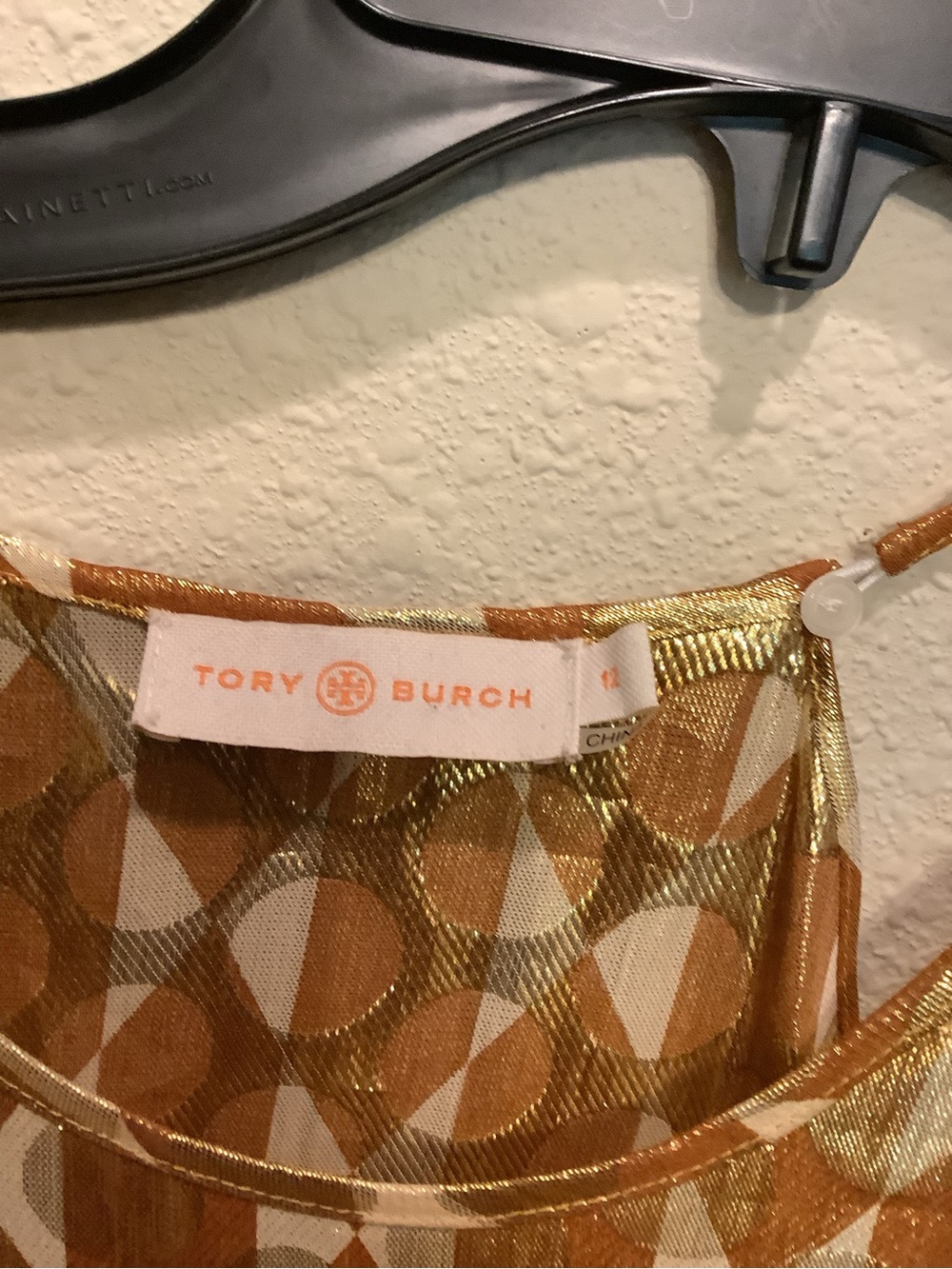 Tory Burch Gold and Rust Metallic Geometric Camisole